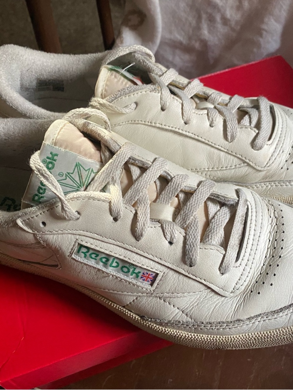 Reebok Club C 85 Vintage Off-White Leather Low-Top Sneakers with Green Logo